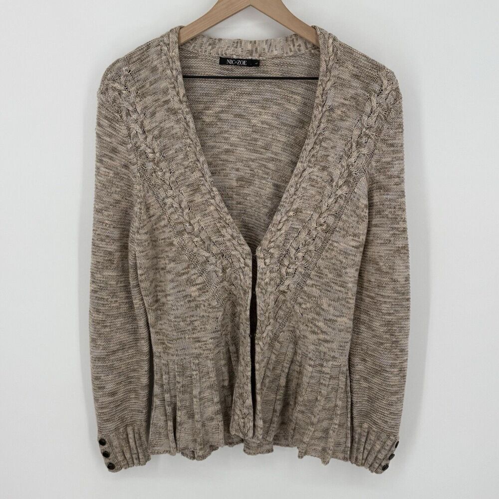 Nic Zoe Beige Knit Long Sleeve Cardigan Size Large
